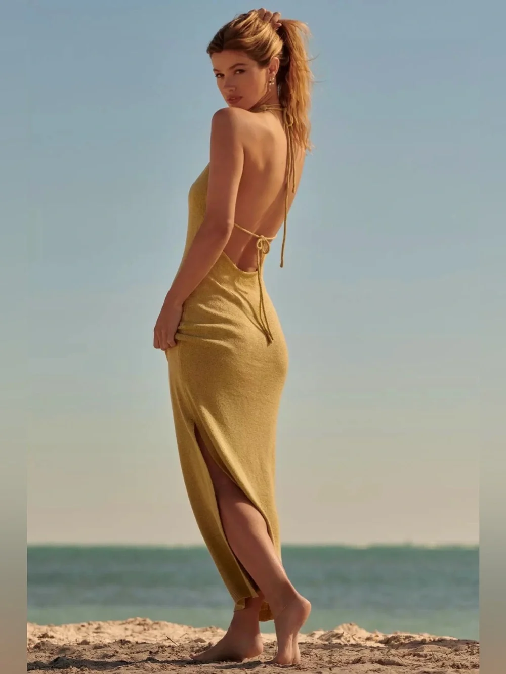 Sleeveless Halter Beach Dress in sage- Women Swim